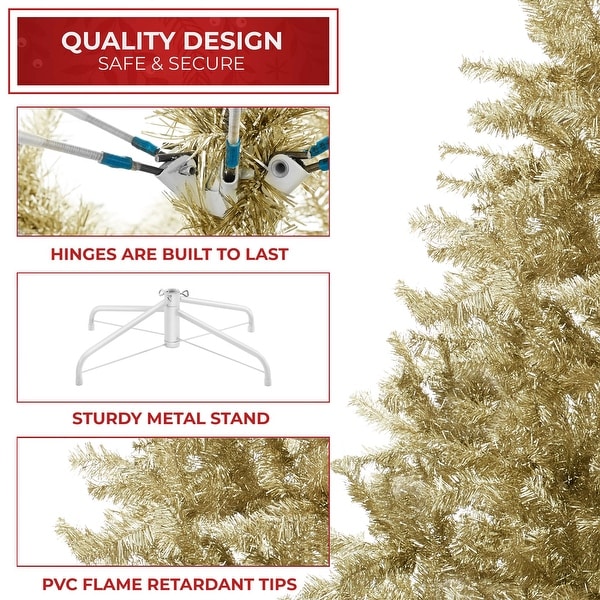 7.5FT Gold Artificial Holiday Christmas Tree with Metal Stand