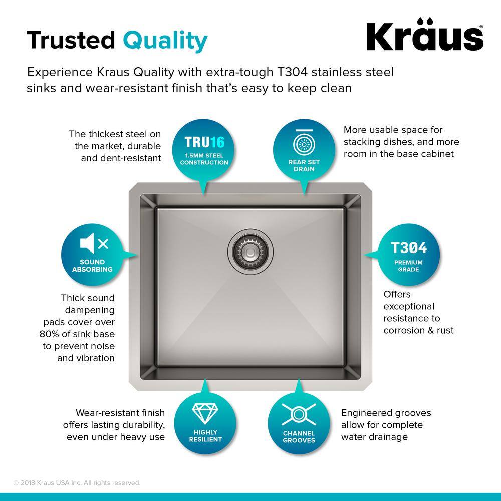 KRAUS Standart PRO 16 Gauge Stainless Steel 21 in. Undermount Bar Sink KHU101-21