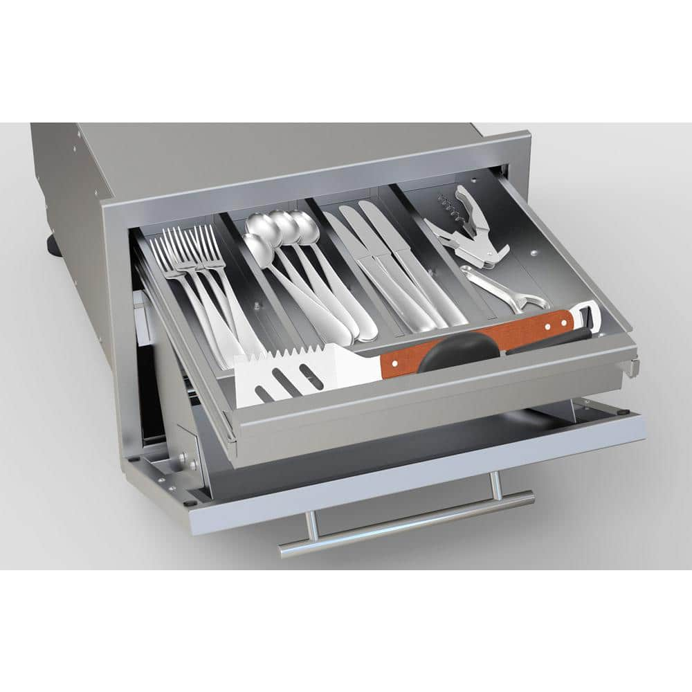 Sunstone 13 in. H 304 Stainless Steel Multi-Configurable Tilt-Out Paper Towel, Cutlery Drawer and Cutting Board Combo DE-DPCF13