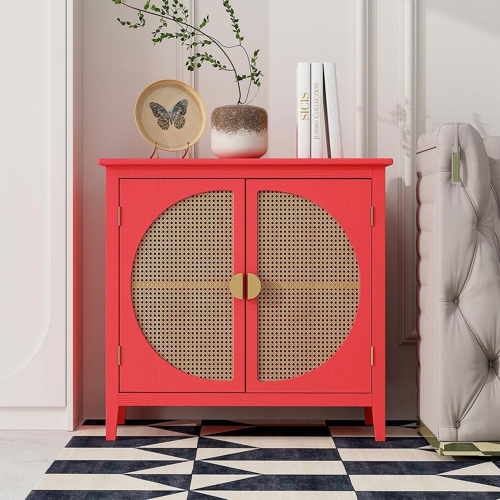 Woven Rattan Wicker Doors Accent Cabinet Sideboard