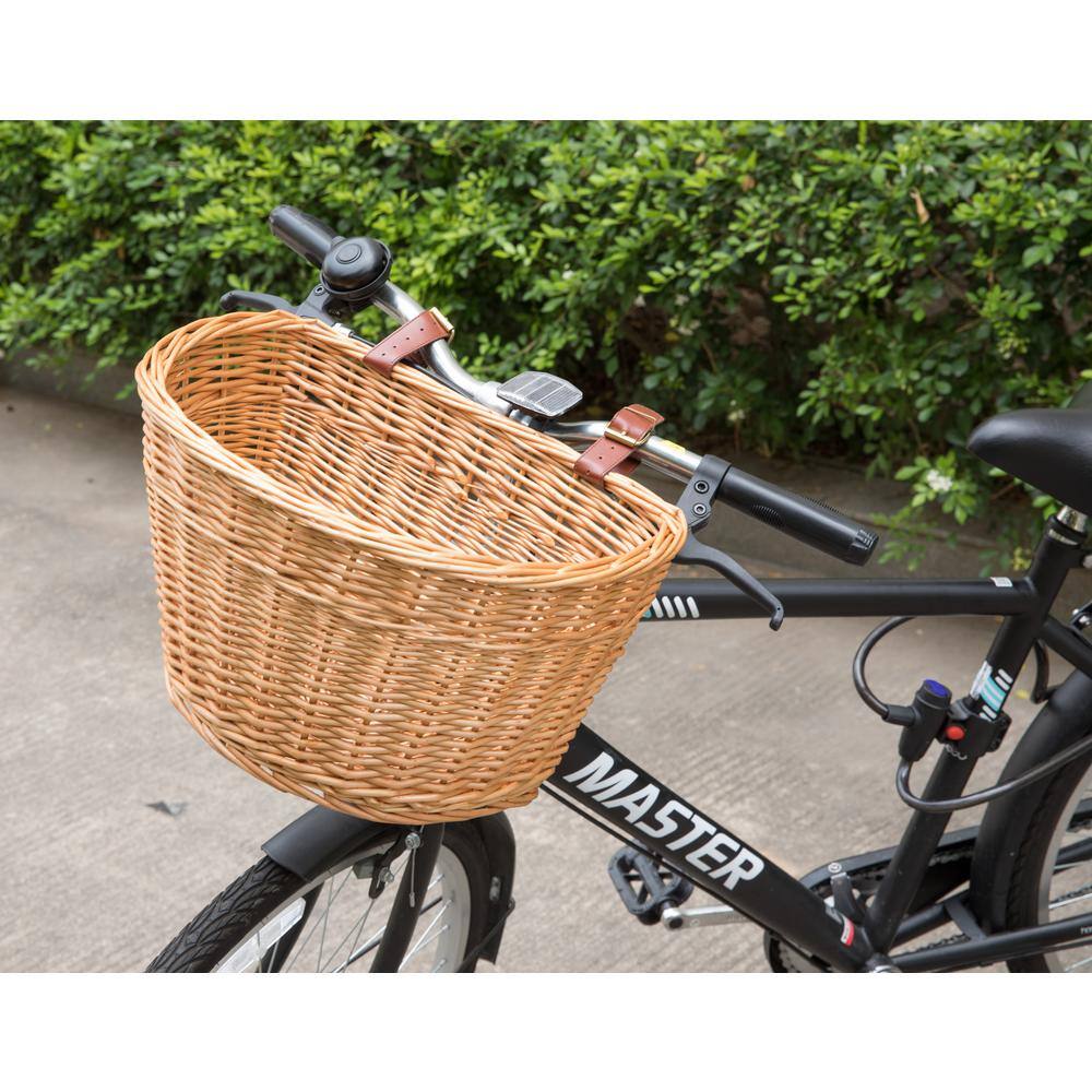 Vintiquewise Wicker Front Bike Basket with Faux Leather Straps QI003420