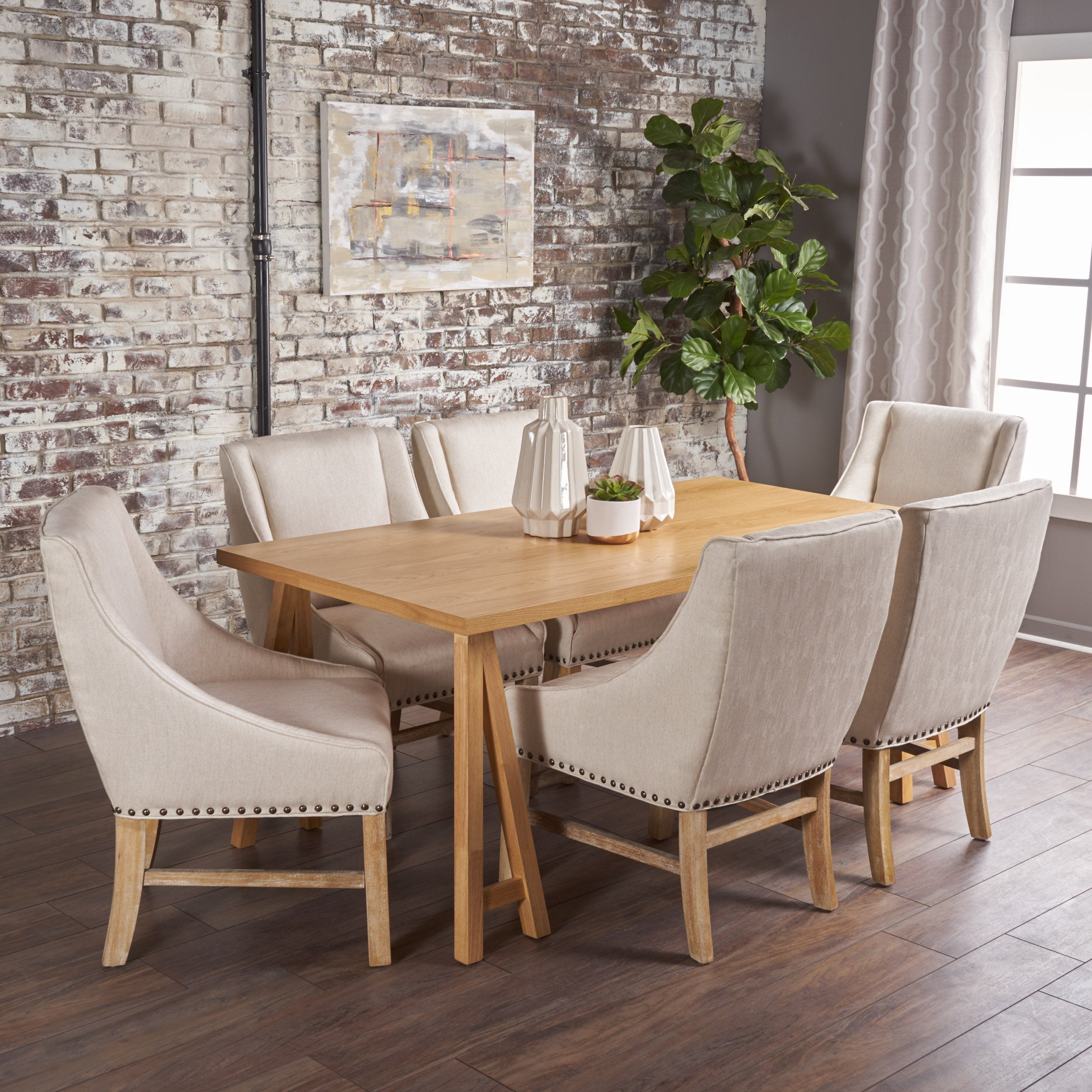 Sandor Farmhouse 7 Piece Wood Dining Set