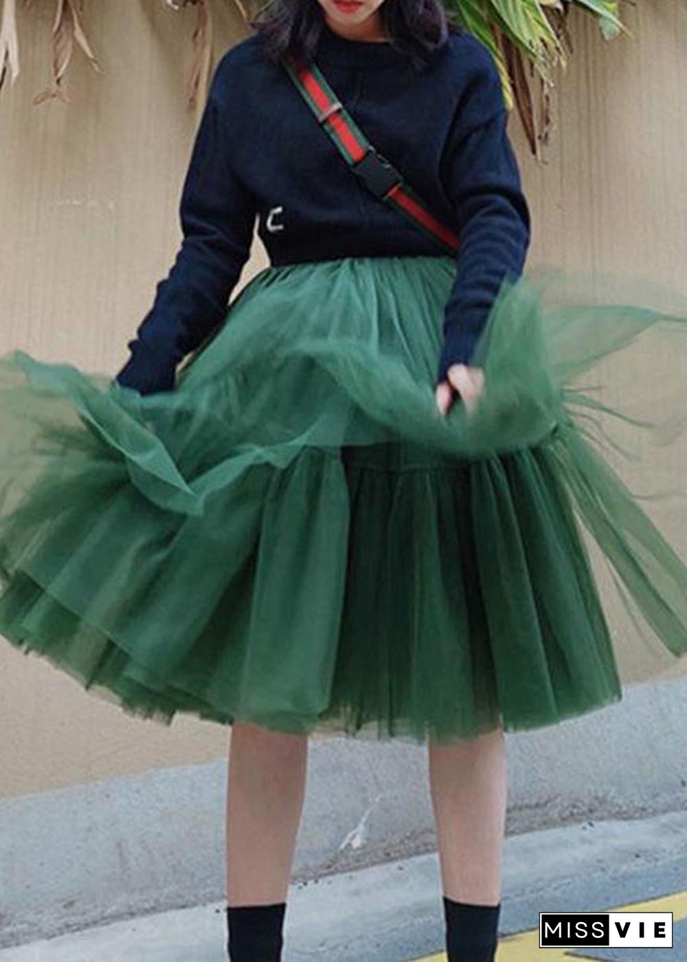 Beautiful Green high Cute waist Tulle Skirts Spring