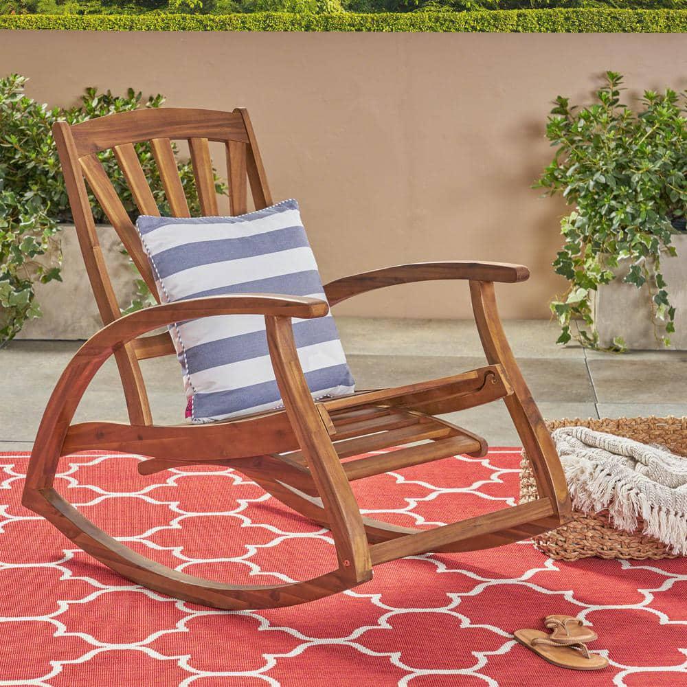 Noble House Sunview Teak Brown Wood Outdoor Rocking Chair with Footrest