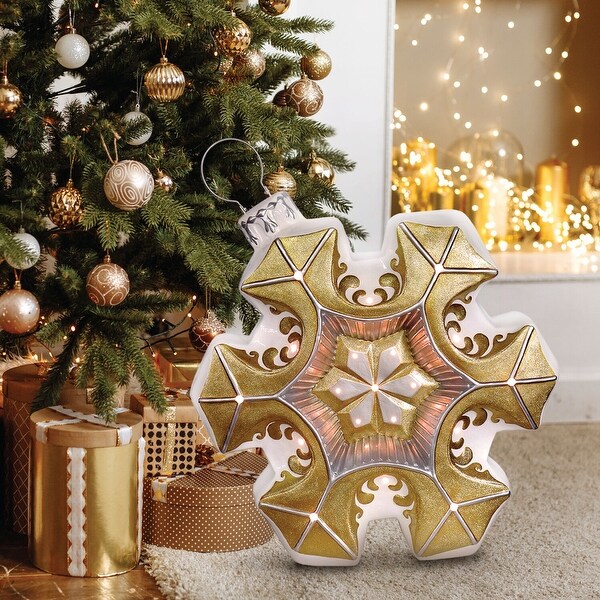 Fraser Hill Farm 36in. Vintage Snowflake Ornament Statue with LED Lights