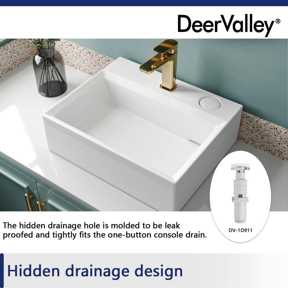 DEERVALLEY Apex White Ceramic Rectangular Vessel Bathroom Sink not Included Faucet with Pop-up Drain DV-1V0046