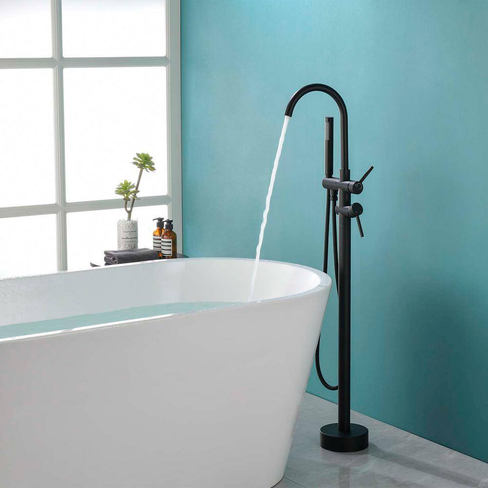 GIVING TREE 2-Handle Claw Foot Freestanding Tub Faucet with Pressure-Balanced Control with Hand Shower in Matte Black RMHDFAUC0024