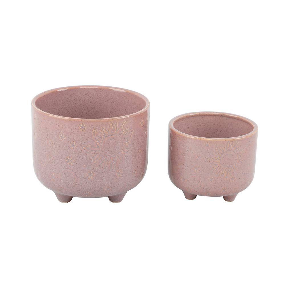 Flora Bunda 6 in. and 4.75 in. Mauve Sunmoon Footed Ceramic Planter (Set of 2) CT2004E2-MAUVE