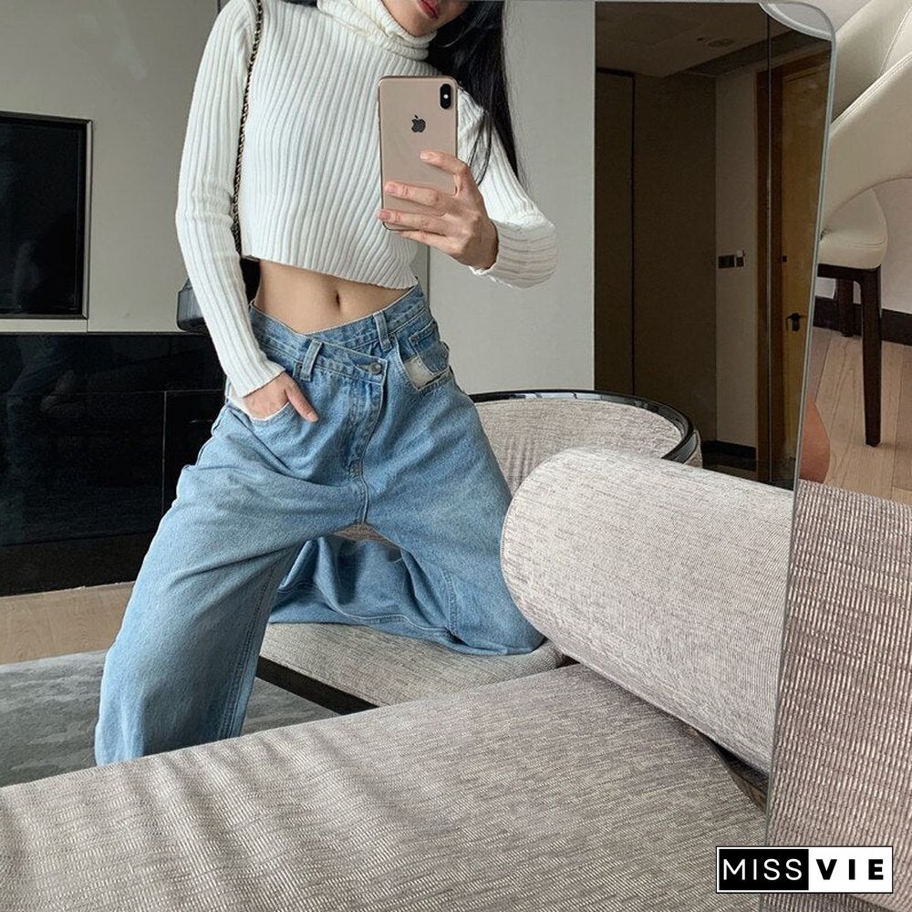 Woman Jeans Ripped High Waist Clothes Wide Leg Denim Clothing Streetwear Vintage Quality Fashion Harajuku Straight Pants