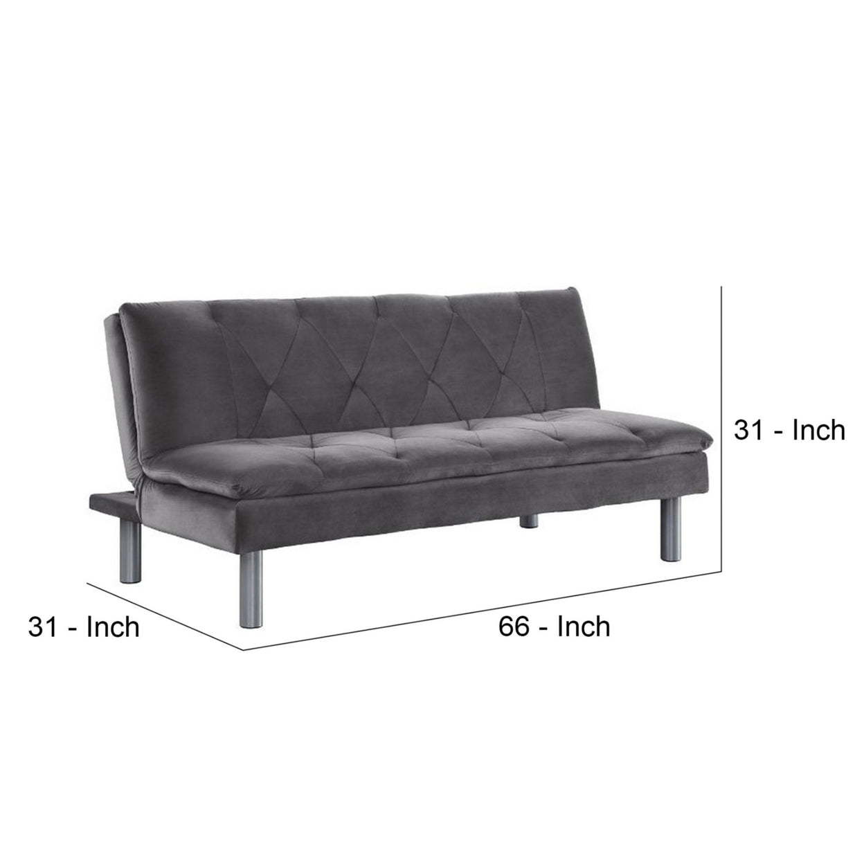 Adjustable Sofa with Diamond Tufting and Metal Legs, Gray- Saltoro Sherpi