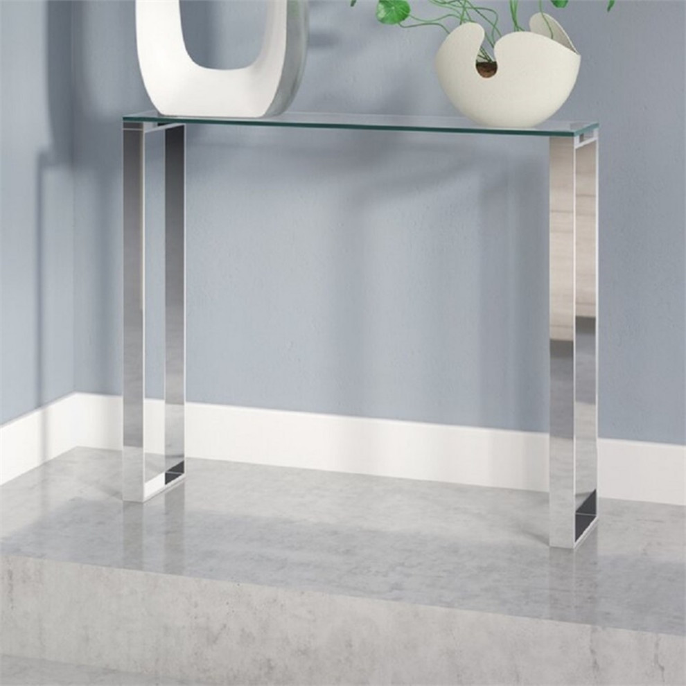 Plata Import Modern Narrow Clear Glass Console Table with Chrome Legs 30 quot  Contemporary   Console Tables   by Homesquare  Houzz