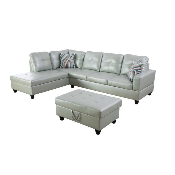 3-Pieces Sectional Sofa Set，Left Facing Silver Green(09520A)