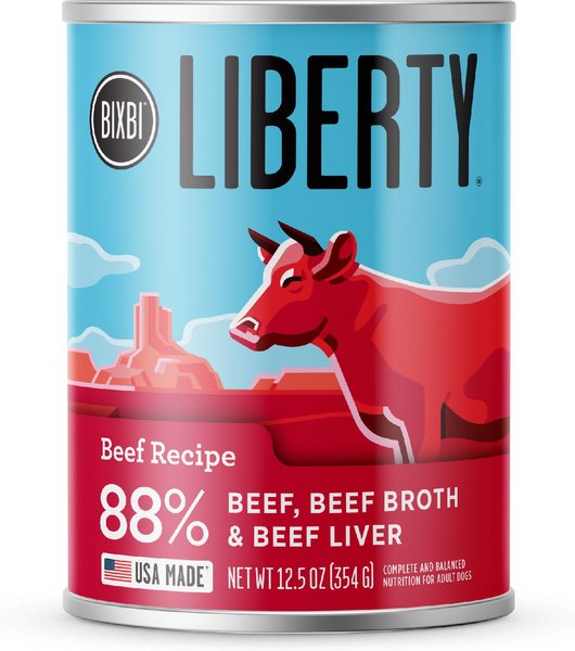 BIXBI Liberty Limited Ingredient Beef Recipe Canned Dog Food， 12.5-oz can， case of 12