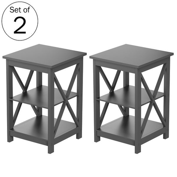 Side Tables with Two Shelves - Set of 2 with X-Legs by Lavish Home (Gray)