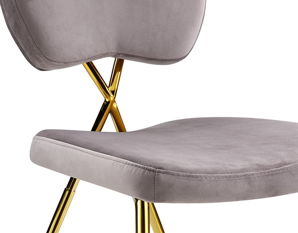 Set of 2 Dining Chair  Sleek Metal Legs With Padded Velvet Seat  Blush and Gold   Contemporary   Dining Chairs   by Declusia  Houzz