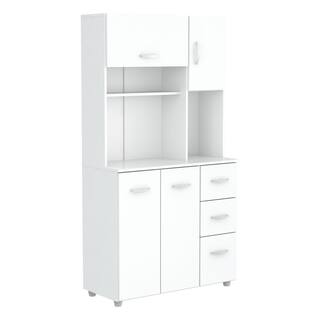 Inval Laricina 35.04 in. x 15.35 in. x 66.14 in. Microwave Storage Utility Cabinet in White GCM-042