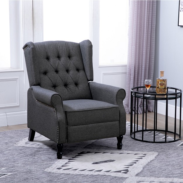 Homcom Fabric Upholstered Wingback Recliner Tufted Back Linen Arm Chair With Footrest Armrest Padded Cushion Dark Grey