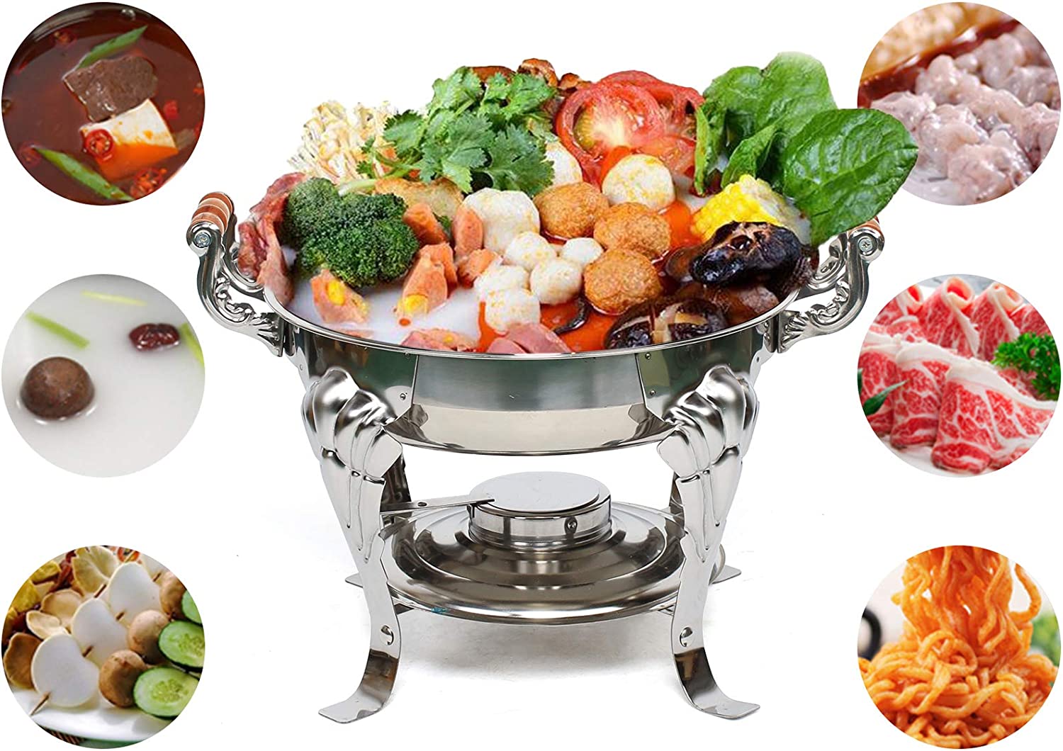 TFCFL Chafing Dish Stainless Steel Full Size Catering Buffet Food Heater Warmer Catering Round