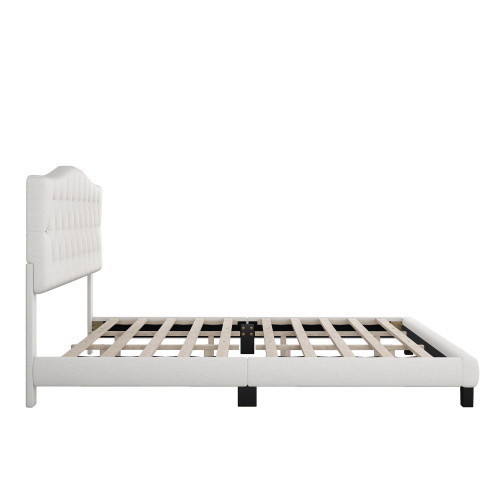 Upholstered Platform Bed with Saddle Curved Headbo...