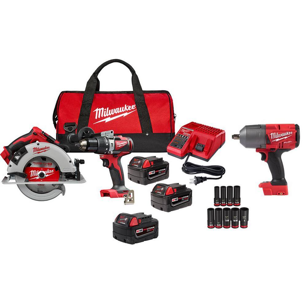 MW M18 18-Volt Lithium-Ion Brushless Cordless Hammer DrillCircular Saw Combo Kit (2-Tool) with Impact Wrench  Socket Set 2992-22-48-11-1850-2767-20-49-66-7022