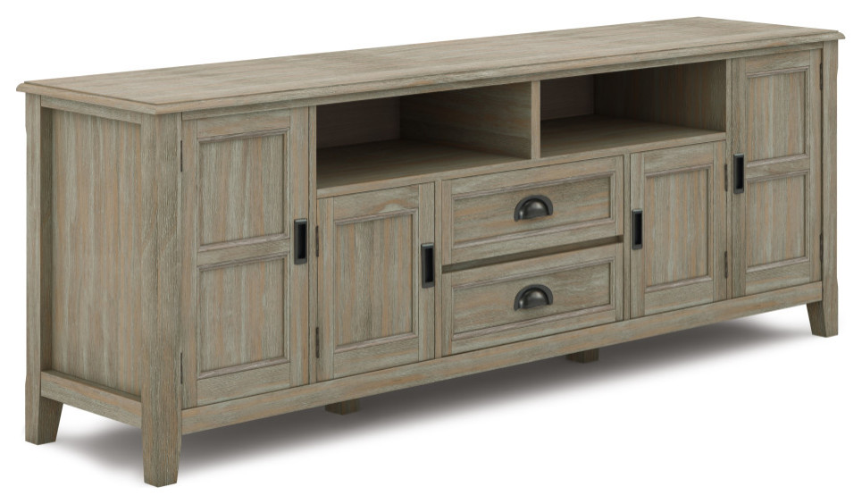 Simpli Home Burlington Farmhouse Solid Wood 72 quotTV Media Stand   Mahogany Brown   Farmhouse   Entertainment Centers And Tv Stands   by Simpli Home Ltd.  Houzz