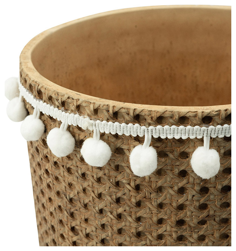 Rattan Detail Planter or Plant Stand  Natural/White   Tropical   Outdoor Pots And Planters   by Lighting New York  Houzz