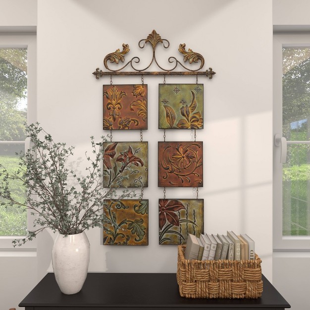 Metal Floral 6 Suspended Panels Wall Decor With Embossed Details Olivia amp May