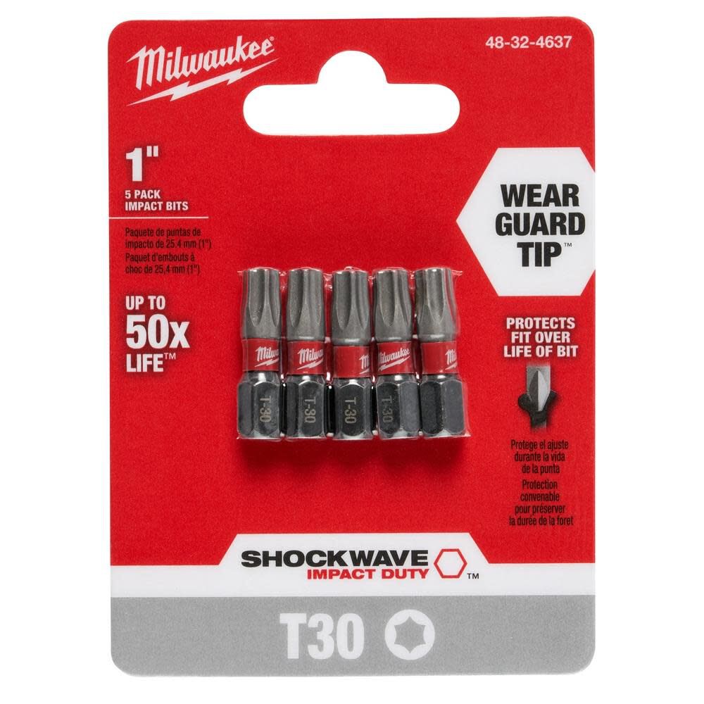 Milwaukee SHOCKWAVE 1 in. T30 Impact Driver Bits 5PK 48-32-4637 from Milwaukee