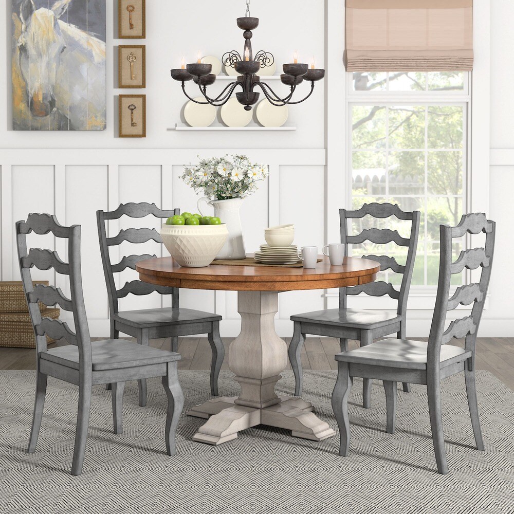 Eleanor Antique White Round Solid Wood Top 5 Piece Dining Set   French Ladder by iNSPIRE Q Classic