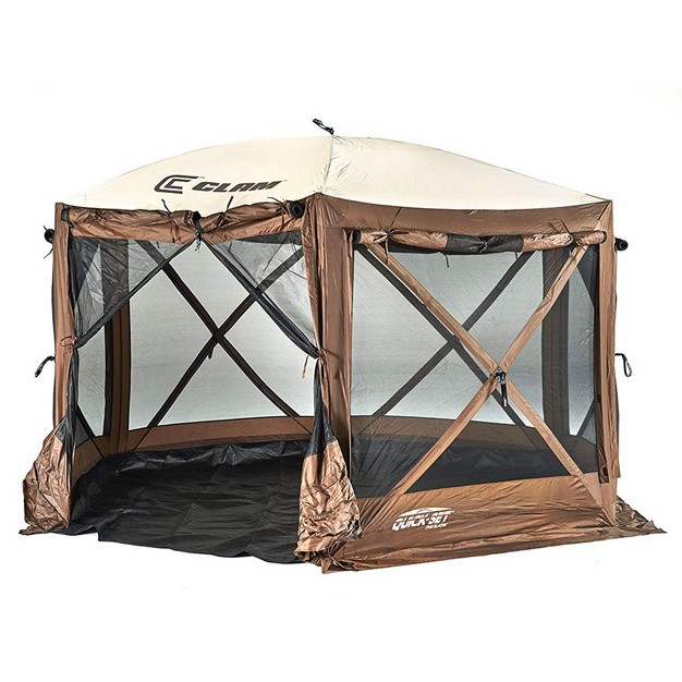 Clam Quick set Pavilion Camper Foot Portable Pop up Camping Outdoor Gazebo Screen Tent 6 Sided Canopy Shelter With Stakes And Bag