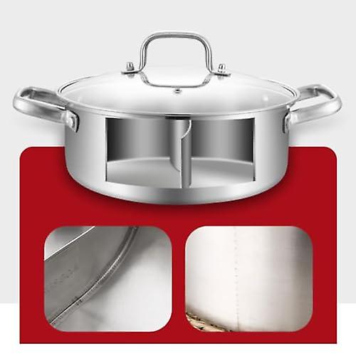 Chinese Hot Pot， Dual Sided Hot Pot Shabu， Stainless Steel Divider Hot Pot with Glass Lid， Mandarin