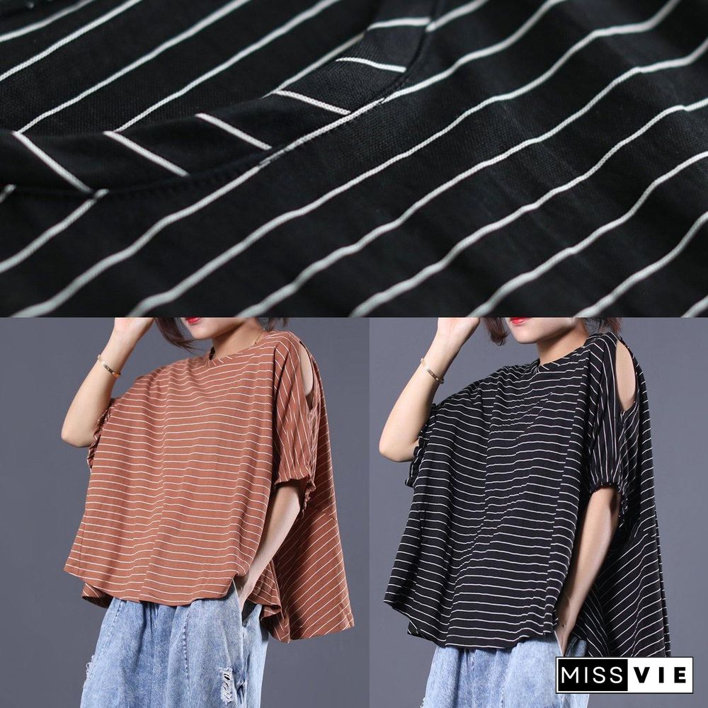 Women black striped cotton clothes off the shoulder Plus Size Clothing summer top