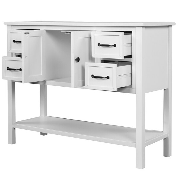 Console Table with 4 Drawers， 1 Cabinet and 1 Shelf