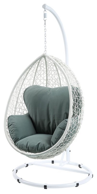 Afuera Living Patio Swing Chair in Green and White   Contemporary   Hammocks And Swing Chairs   by Homesquare  Houzz