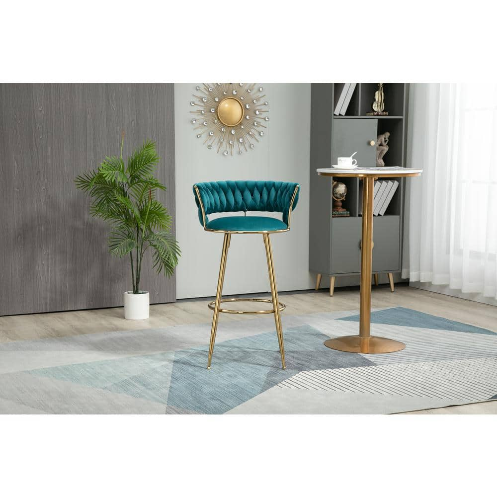 ZIRUWU 35.04 in.Teal Metal Bar Stool with Back and Footrest Counter Height Bar Chairs ZZQ-JBY721A13