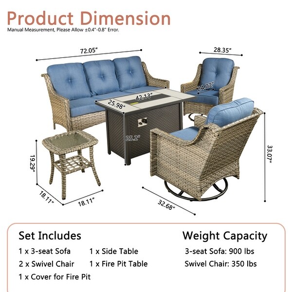 XIZZI Outdoor Rattan Wicker Patio Furniture Conversation Set with Fire Pit Table