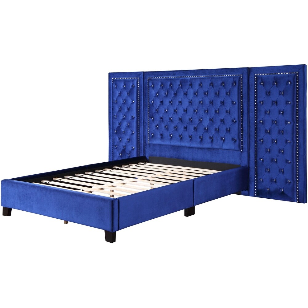 ACME Damazy Queen Bed in Blue Velvet