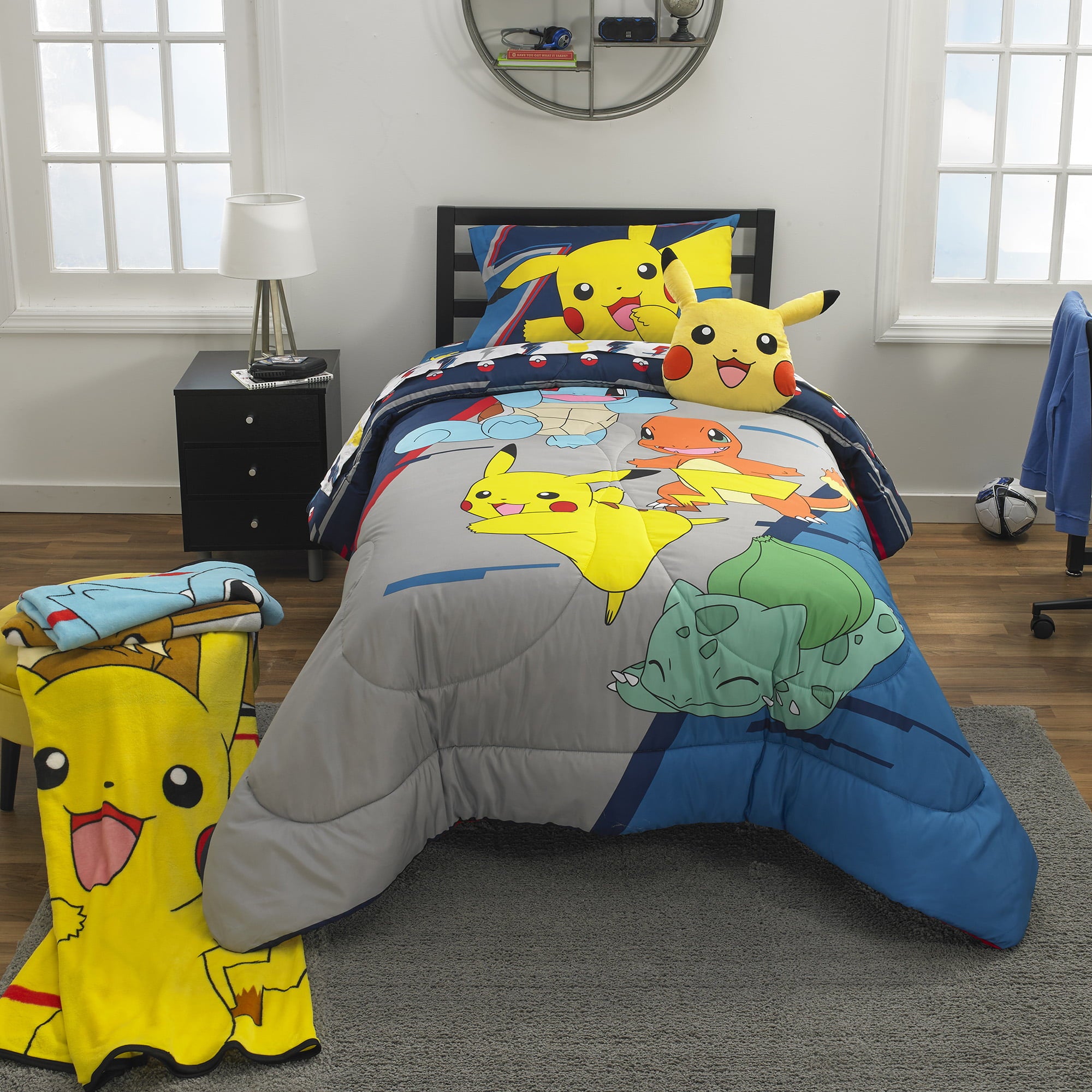 Pokemon Kids Plush Twin/Full Blanket， 62 x 90 ， Blue