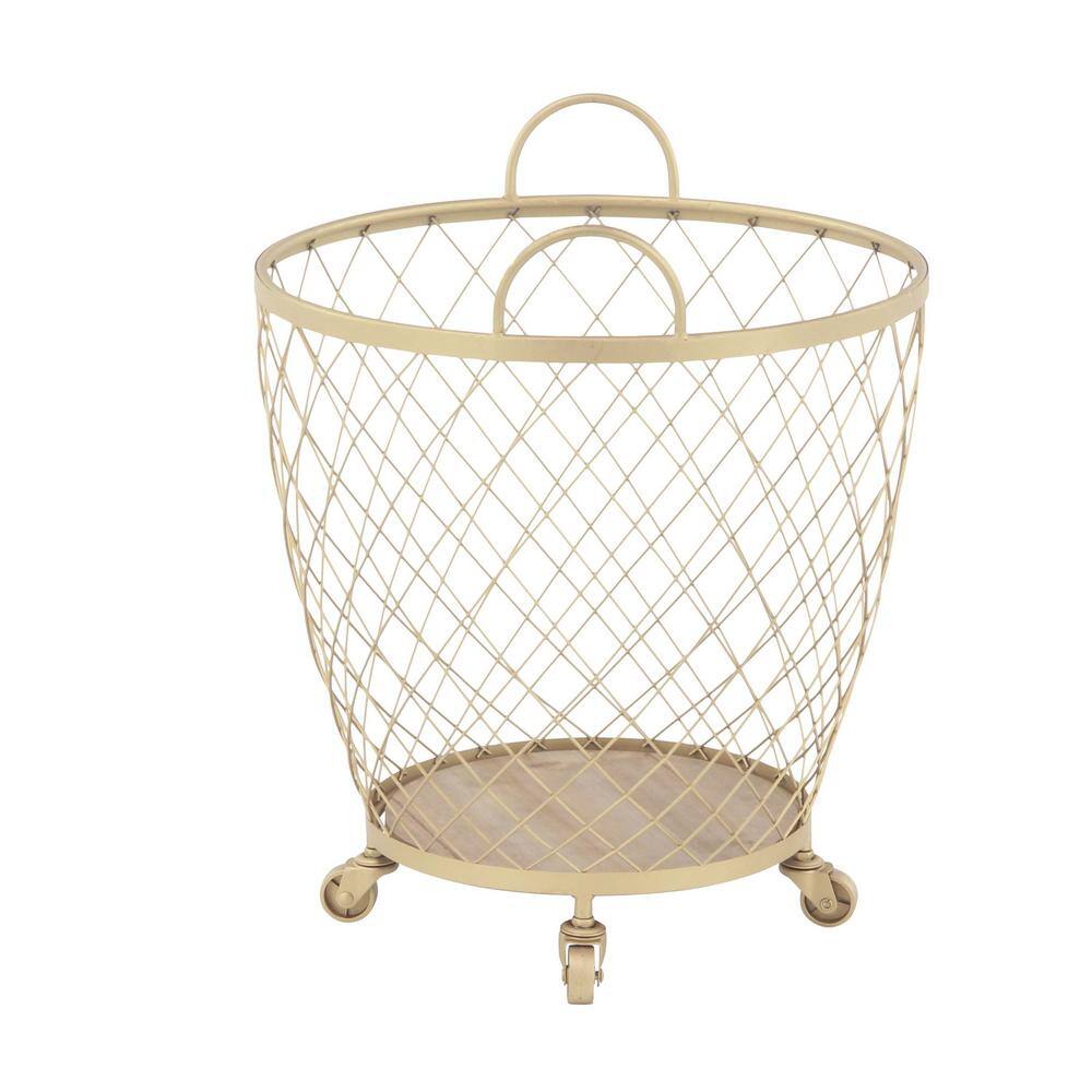 Litton Lane Gold Deep Set Wire Basket Storage Cart with Wheels and Handle (Set of 2) 45911