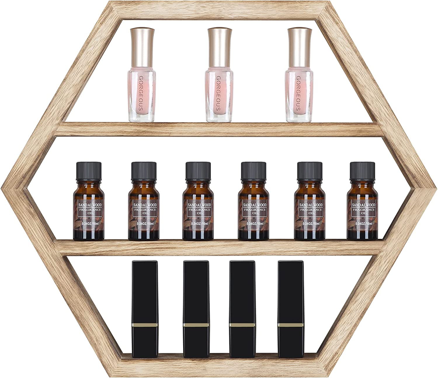 Essential Oil Storage Shelf Nail Polish Organizer, Set of 3 Hexagon Floating Shelves Wall Mounted Shelves, Cosmetic Display Cases