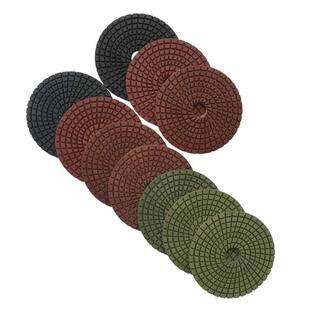 EDiamondTools 4 in. Wet Diamond Stone Polishing Pads 10 Pad Set Dark Resin #50 (2) #100 (2) #200 (2) to #3000 Grit RWP455112248153