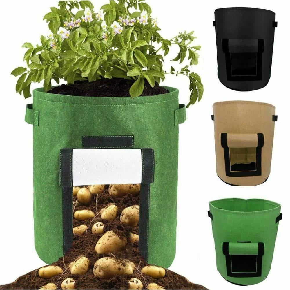 Cubilan 5 Gal. Brown Non Woven Potato Grow Bags， Potato Potting Bags With Handle And Flap Lid (4-Pieces) 603833293