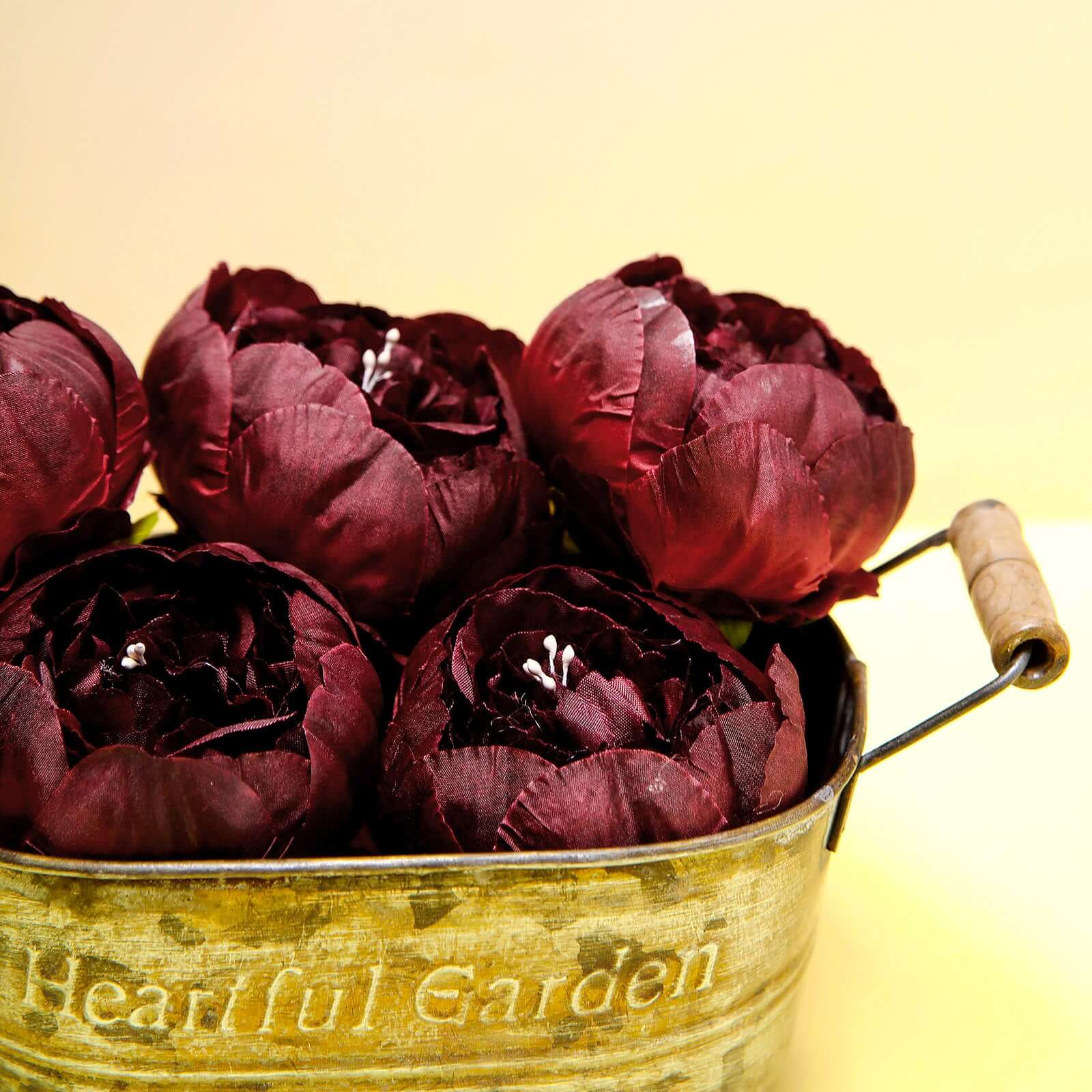 10 Pack Burgundy Artificial Silk DIY Craft Peony Flower Heads 3