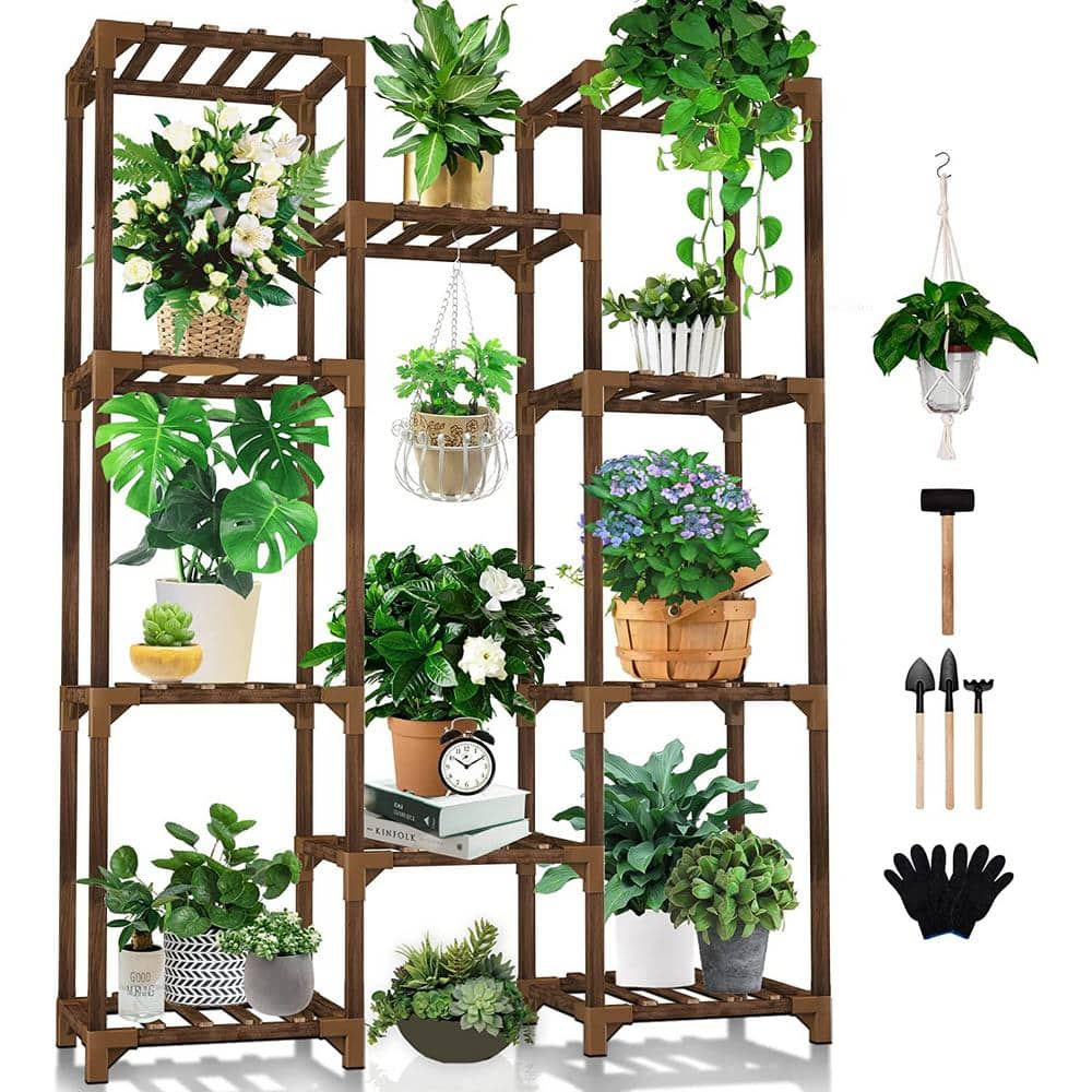 11-Pots Wooden Plant Stand Suitable for Room Corner Balcony Garden Terrace Plant Stand (4-Tiers) B09J2N28SV