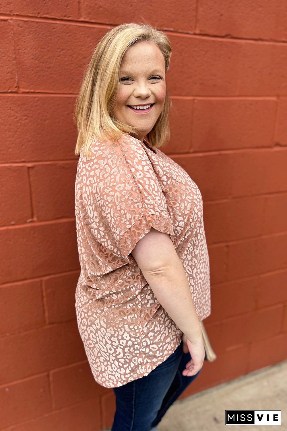 Pink Plus Size Ombre Glitter Leopard T-shirt