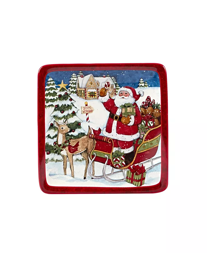 Certified International Santa's Workshop 4 Piece Canape Plate Set