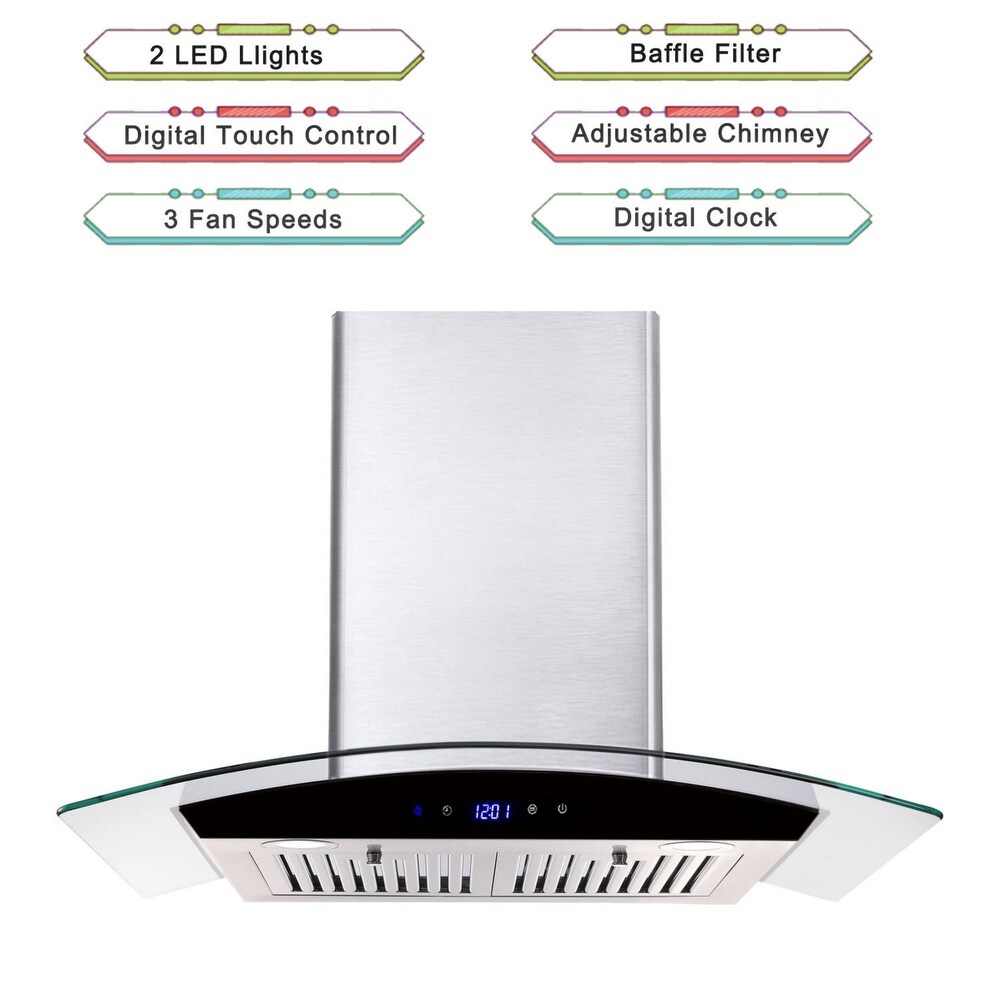 30 inch Wall Mounted Range Hood 700CFM Tempered Glass Touch Panel Control Vented LEDs