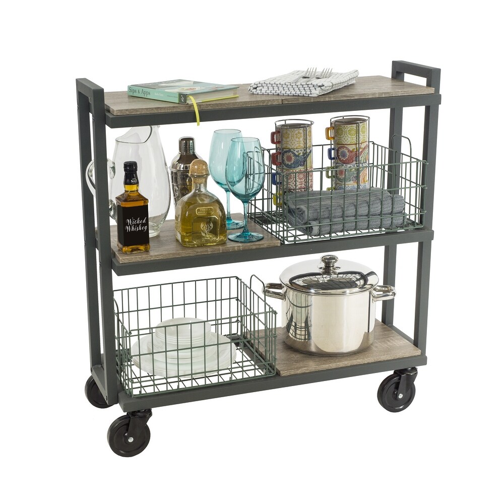 3 Tier Kitchen Cart w/ Movable Baskets  Kitchen Bowls Cabinet on Wheels for Storage Fruit  Mesh Basket Pantry Cart Rack  Green