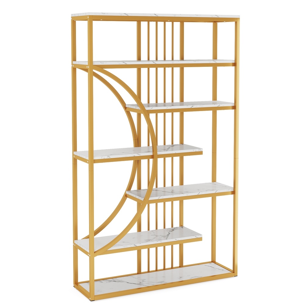 71 inch Tall Etagere Bookcase Bookshelf with Half moon Design for Home Office