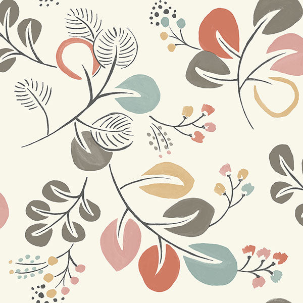 Jonah Multicolor Leaf Trail Wallpaper from Hannah Collection